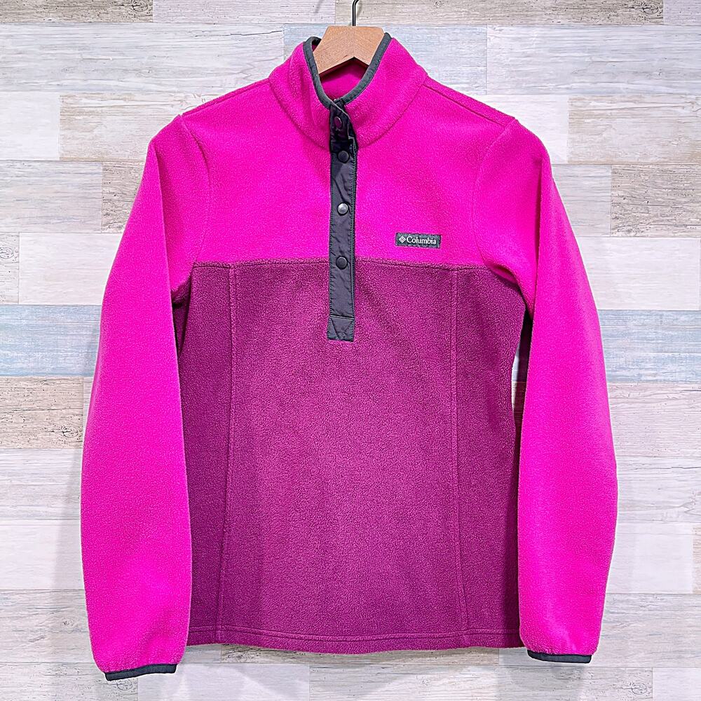 Columbia Three Lakes Colorblock Fleece Pullover Pink Purple 1/4 Snap Womens XS